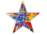 a close up of a colorful star on a white background
