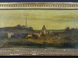 une image représentant un tableau où l'on voit un homme à cheval avec un troupeau de moutons