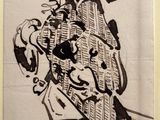 dessin représentant une femme en manteau et chapeau, tenant un sac à main