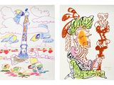 deux dessins d'enfants représentant une girafe, une girafe et une girafe