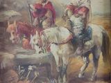 a picture of a painting of a group of men on horses