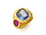 une image représentant une bague en or sertie d'une pierre bleue et d'une pierre rose