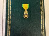 un livre vert sur lequel est posée une médaille d'or