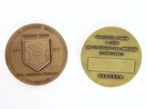 a gold medal and a bronze medal on a white surface