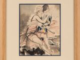 an image of a watercolor painting of a woman and a cat