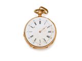 une image d'une montre de poche en or avec des chiffres romains sur le cadran