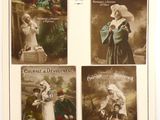 une vieille photo composée de quatre clichés représentant des femmes et des hommes en costumes d'époque