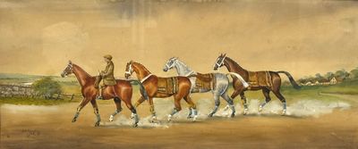 painting of a group of horses running across a dirt field