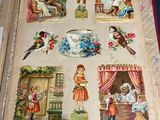 an open book with pictures of children and birds on it