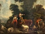 a painting of a group of people riding on horses