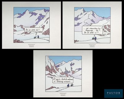 quatre images différentes représentant un paysage de montagne avec un homme et une femme
