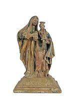 Sainte Anne trinitaire en bois sculpté et polychromé, dos ébauché.