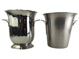 pair of silverplated ice buckets with handles and handles