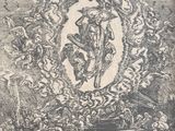 un vieux dessin en noir et blanc représentant un homme à cheval, entouré d'anges