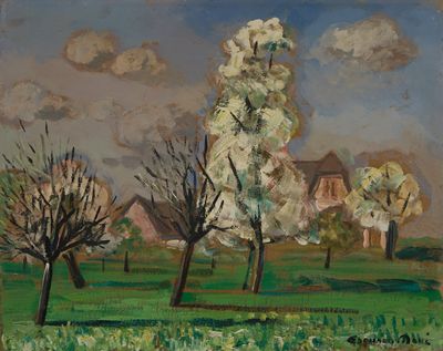 Edouard Mahé (1905-1992) Arbres en fleurs Huile sur carton s…