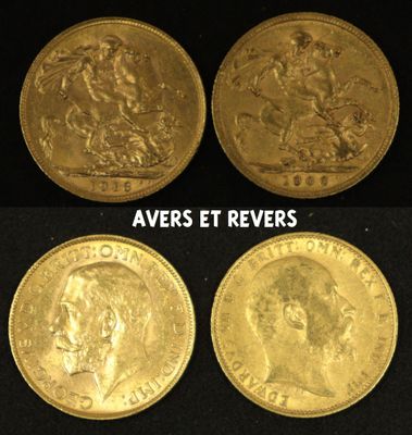 four different types of gold coins, one of which is a sovereign and the other of which is a sovereign