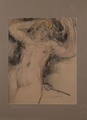 une image représentant le dessin d'une femme nue, les mains derrière la tête