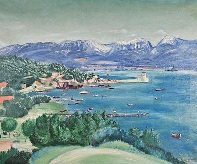 Henri VERGÉ-SARRAT (1880-1966). Vue du lac d'Annecy. Huile sur toile  - Photo 1