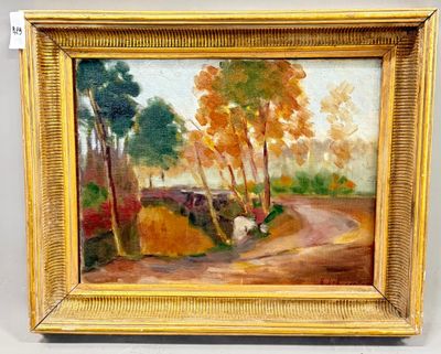 une image représentant un tableau d'une route de campagne dans un cadre doré