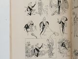 an open book with a drawing of people in different poses