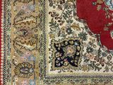 an antique persian rug with a red border and a blue border