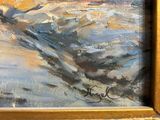 an image of a painting of a mountain with a sky in the background