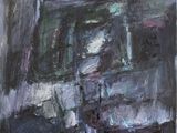 an oil painting of a black and white painting of a building
