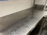 stainless steel counter top in a commercial kitchen with stainless steel cabinets