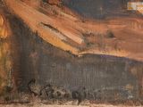 a painting of a man riding a horse on the beach