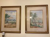 deux tableaux encadrés représentant une scène de vie à la ferme, accrochés au mur