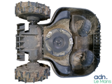 an overhead view of a tractor engine with four wheels on a white background