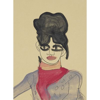 dessin représentant une femme portant un foulard rouge et des lunettes