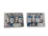 lot de deux décorations de Noël argentées et bleues dans une boîte transparente