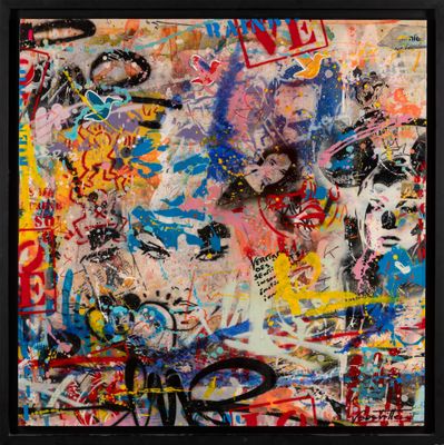 an image of a painting with lots of graffiti on it