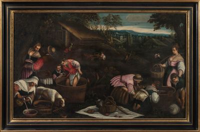 une image d'une peinture représentant un groupe de personnes dans un champ