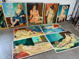 many paintings of women sitting on the floor in a room
