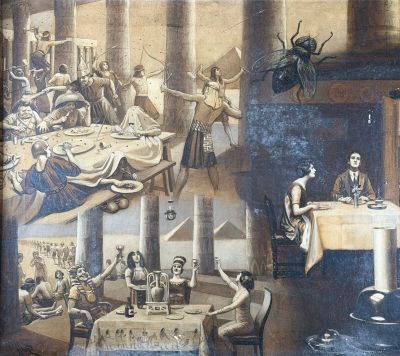 Ecole du XXe siècle Le banquet Huile sur toile.