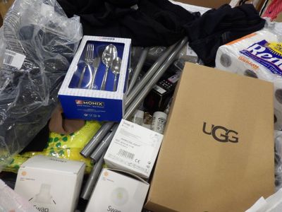 a pile of items sitting on a table in a room