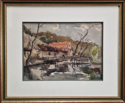 Fernand HERBO (1905-1995) Bâtisses en bord de fleuve