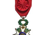 un gros plan d'une médaille sur fond blanc, avec un ruban rouge
