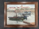 a picture of a painting of boats in the water