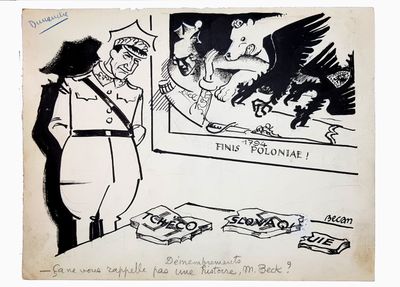 drawing of a cartoon of a man in uniform looking at a drawing of a man in uniform