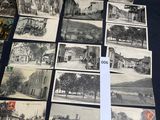 several old black and white photos of a train and a train station