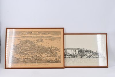deux photos encadrées représentant une ville et une photo d'un village
