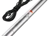 a close up of a silver light with a cord on it