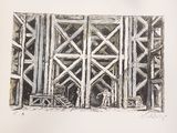 a drawing of a window with a wooden frame