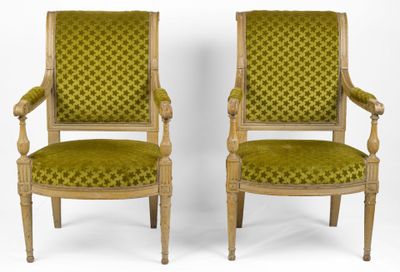 pair of louis xvi style armchairs with green velvet upholstered seats