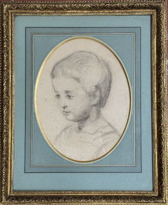 ECOLE française XIXe. portrait d'enfant. Graphite à vue ovale. 33 x 25