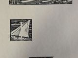 a drawing of a boat and a bowl on a table