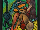 an image of a painting of a woman with a cat on her lap